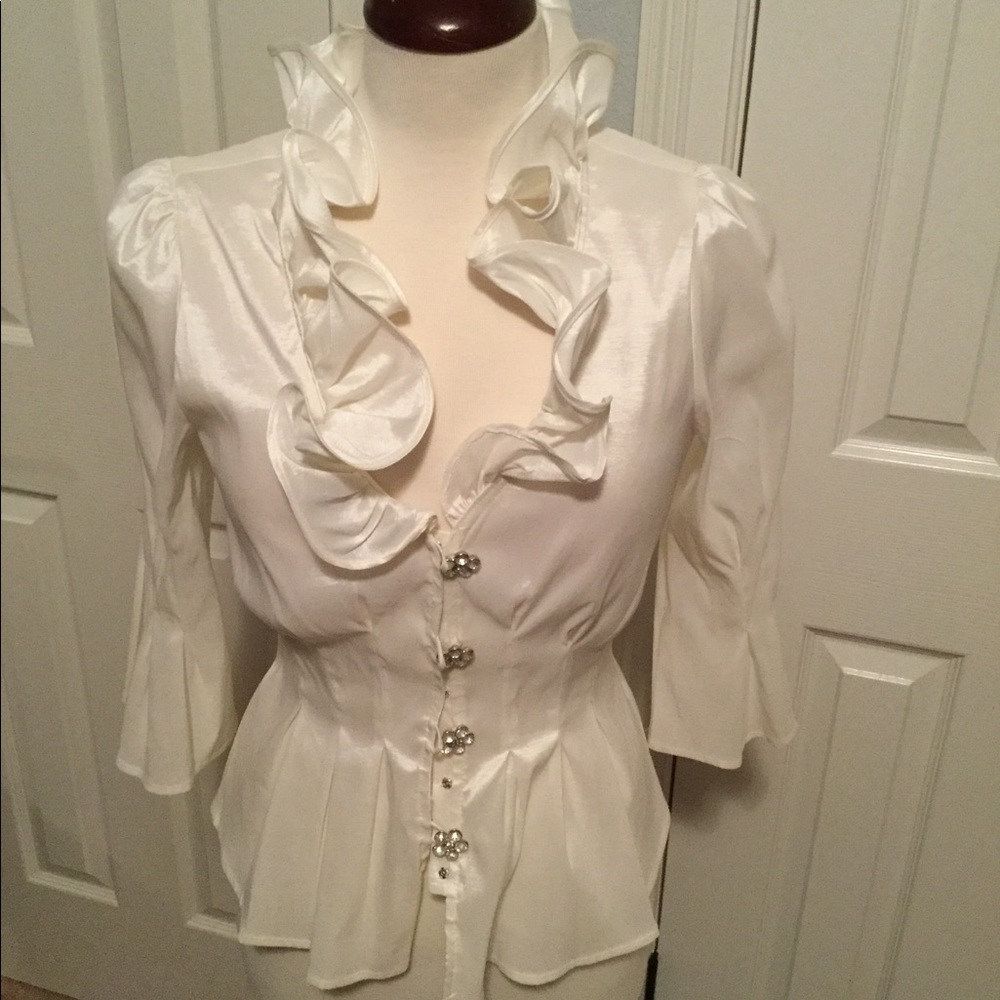 Ivory white dress blouse with buttons